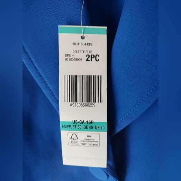 NWT Le Suit Cobalt Cerulean Blue Pantsuit • Size 16P • Two-Piece Blazer & Pants - Picture 5 of 9